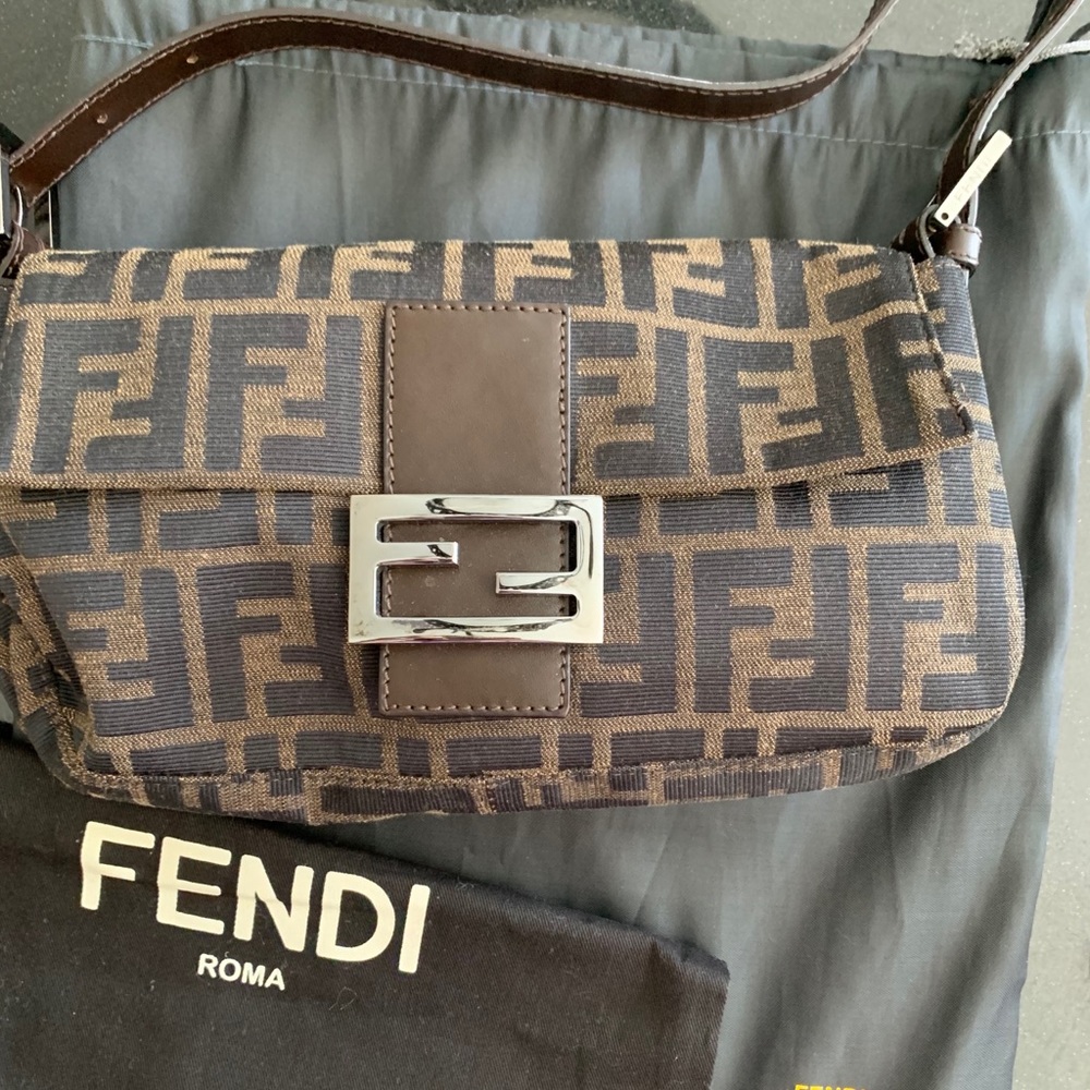 Vintage Fendi Baguette Zucca Canvas Shoulder Bag